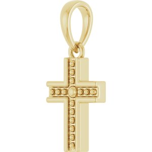 14K Yellow Gold Or Sterling Silver 18.5 X 8.4 Mm Polished Beaded Cross Pendant