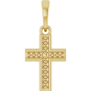 14K Yellow Gold Or Sterling Silver 18.5 X 8.4 Mm Polished Beaded Cross Pendant