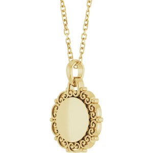 14K Yellow Gold 16.6 X 12.1 Mm 16-18 In Polished Engravable Scroll Necklace