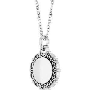 14K White Gold 16.6 X 12.1 Mm 16-18 In Polished Engravable Scroll Necklace