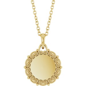 14K Yellow Gold 16.6 X 12.1 Mm 16-18 In Polished Engravable Scroll Necklace