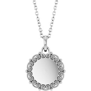 14K White Gold 16.6 X 12.1 Mm 16-18 In Polished Engravable Scroll Necklace