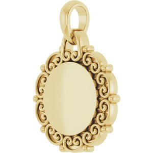 14K Yellow Gold 16.6 X 12.1 Mm Polished Engravable Scroll Pendant
