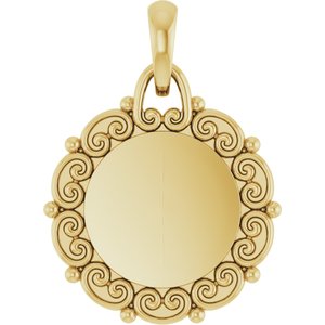 14K Yellow Gold 16.6 X 12.1 Mm Polished Engravable Scroll Pendant