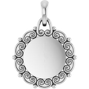 Sterling Silver 16.6 X 12.1 Mm Polished Engravable Scroll Pendant