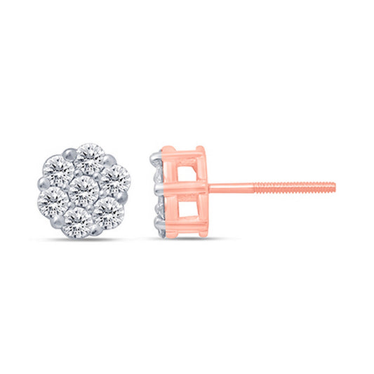10K Rose Gold 1.28  Cttw Diamond Flower Earring