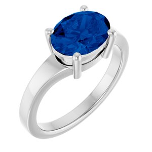 14K White Gold Oval 9 X 7 Mm Polished Lab-Grown Blue Sapphire Ring Size 7