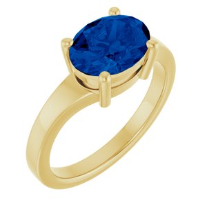 14K Yellow Gold Oval 9 X 7 Mm Polished Lab-Grown Blue Sapphire Ring Size 7