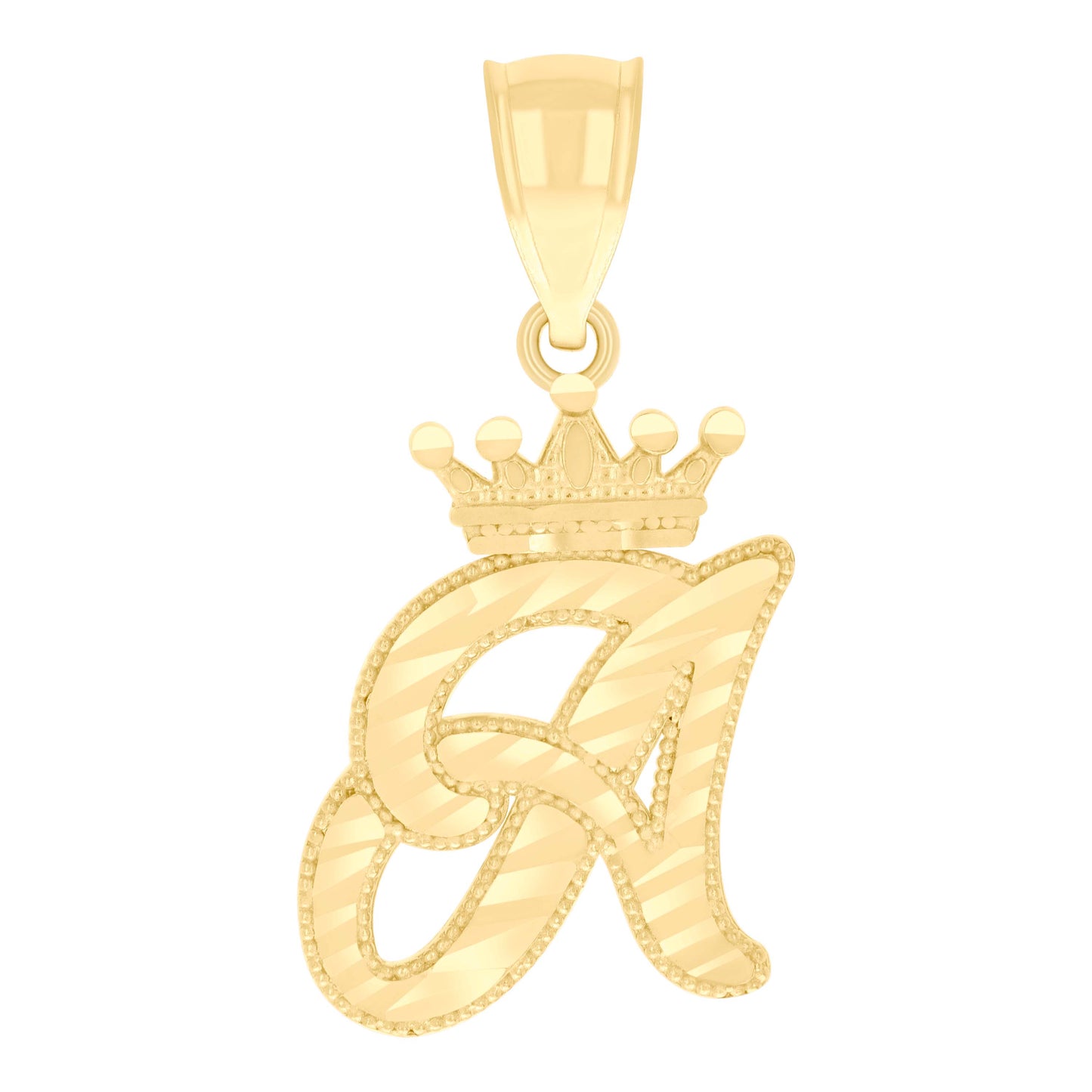 10K Yellow Gold Unisex Crown Alphabet Initial Charm Pendant