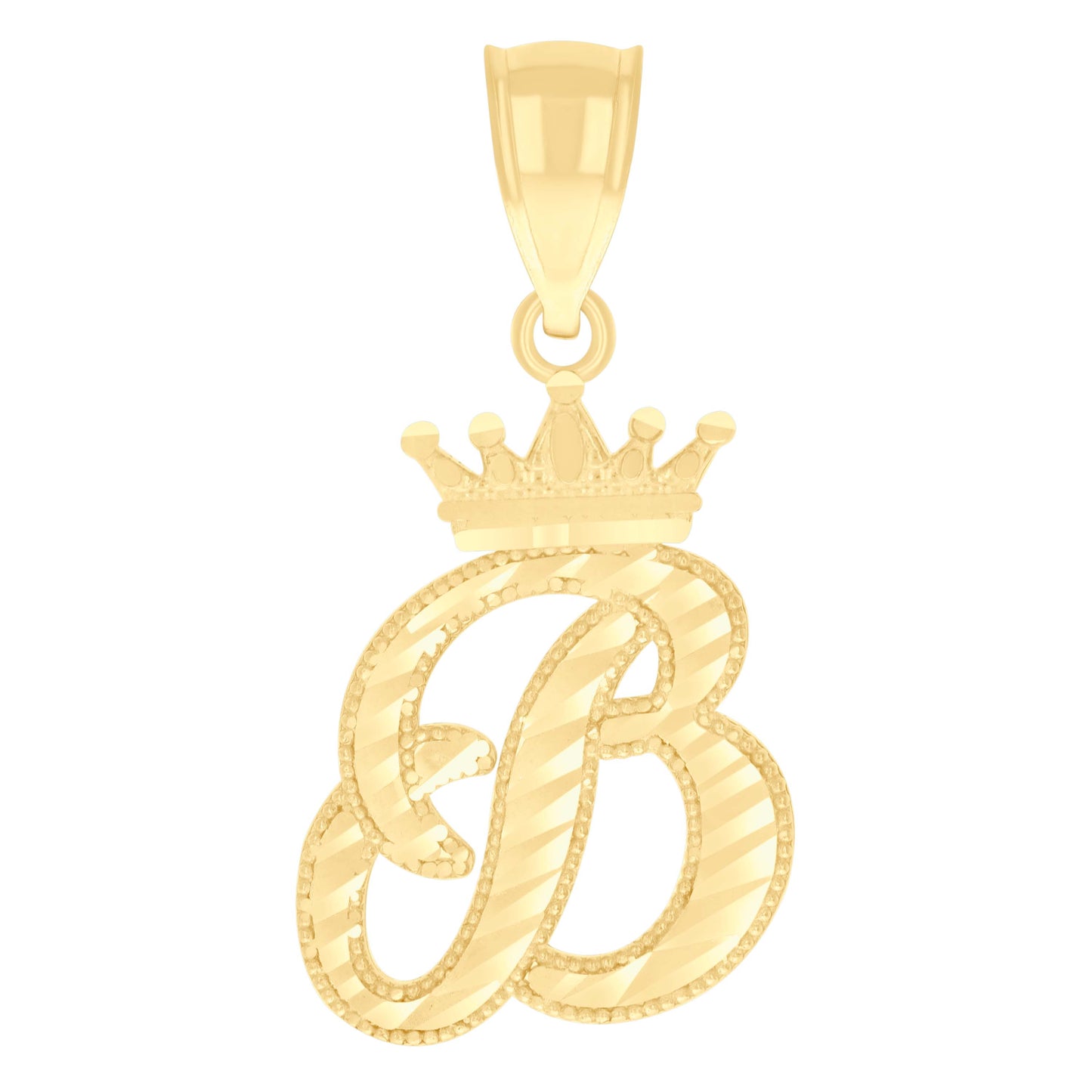 10K Yellow Gold Unisex Crown Alphabet Initial Charm Pendant