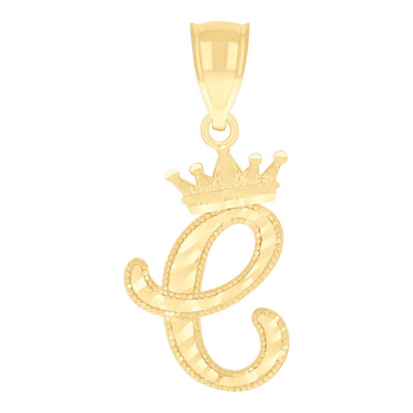 10K Yellow Gold Unisex Crown Alphabet Initial Charm Pendant