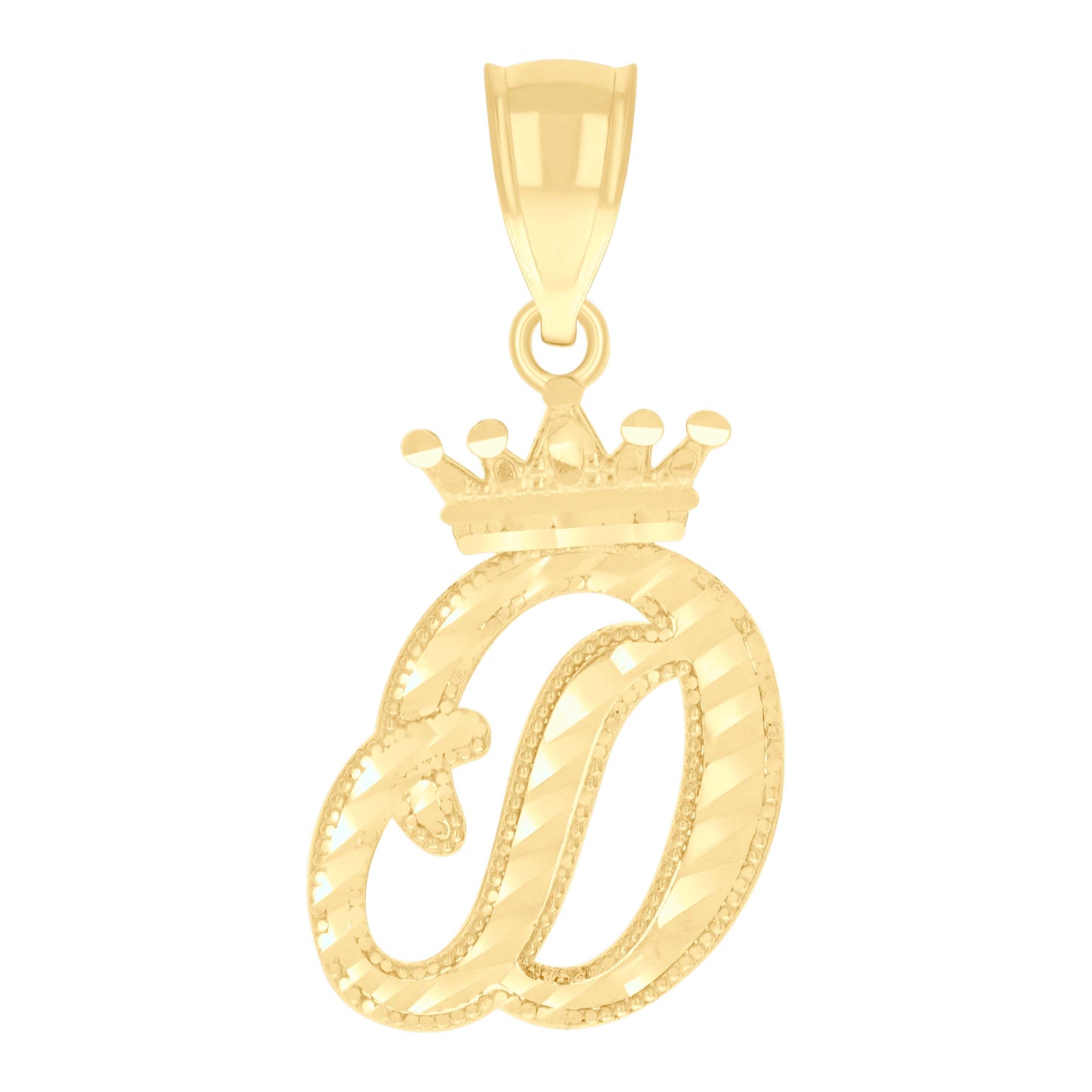 10K Yellow Gold Unisex Crown Alphabet Initial Charm Pendant