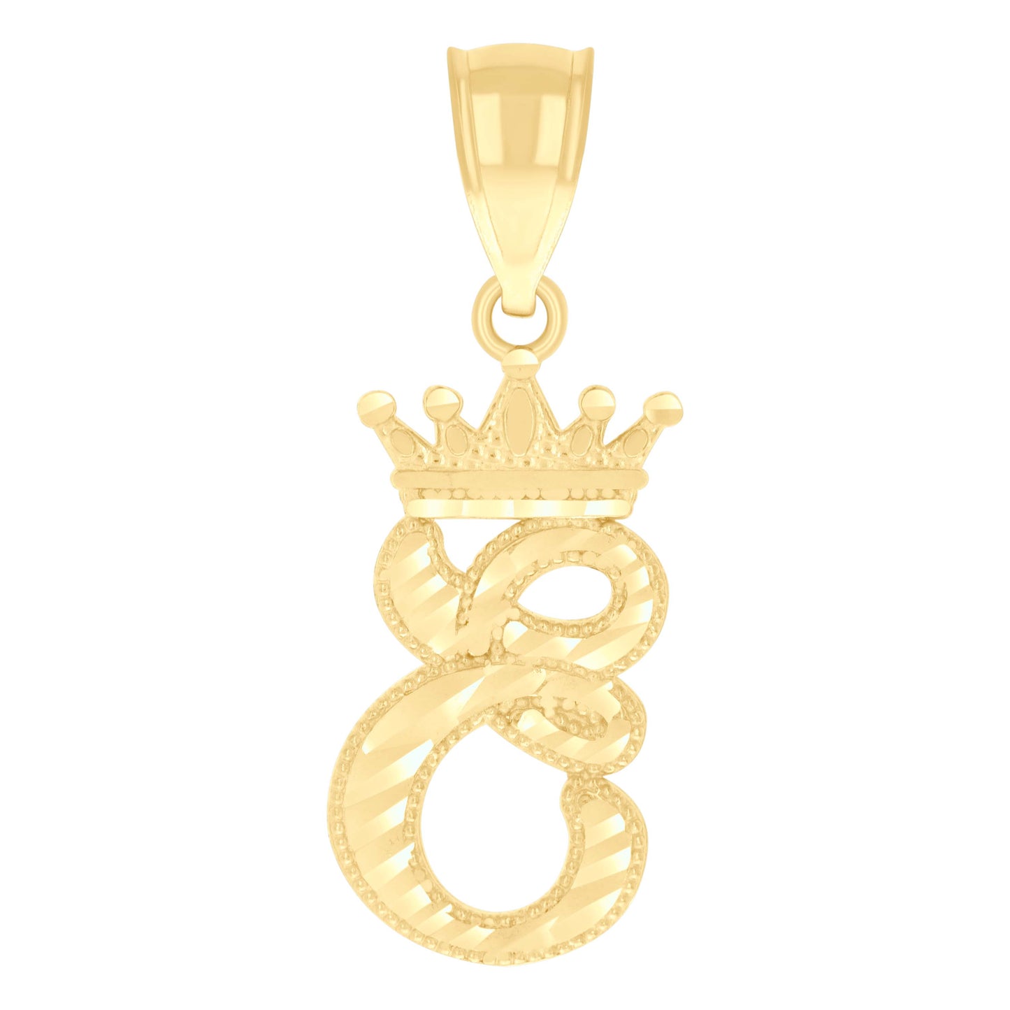 10K Yellow Gold Unisex Crown Alphabet Initial Charm Pendant