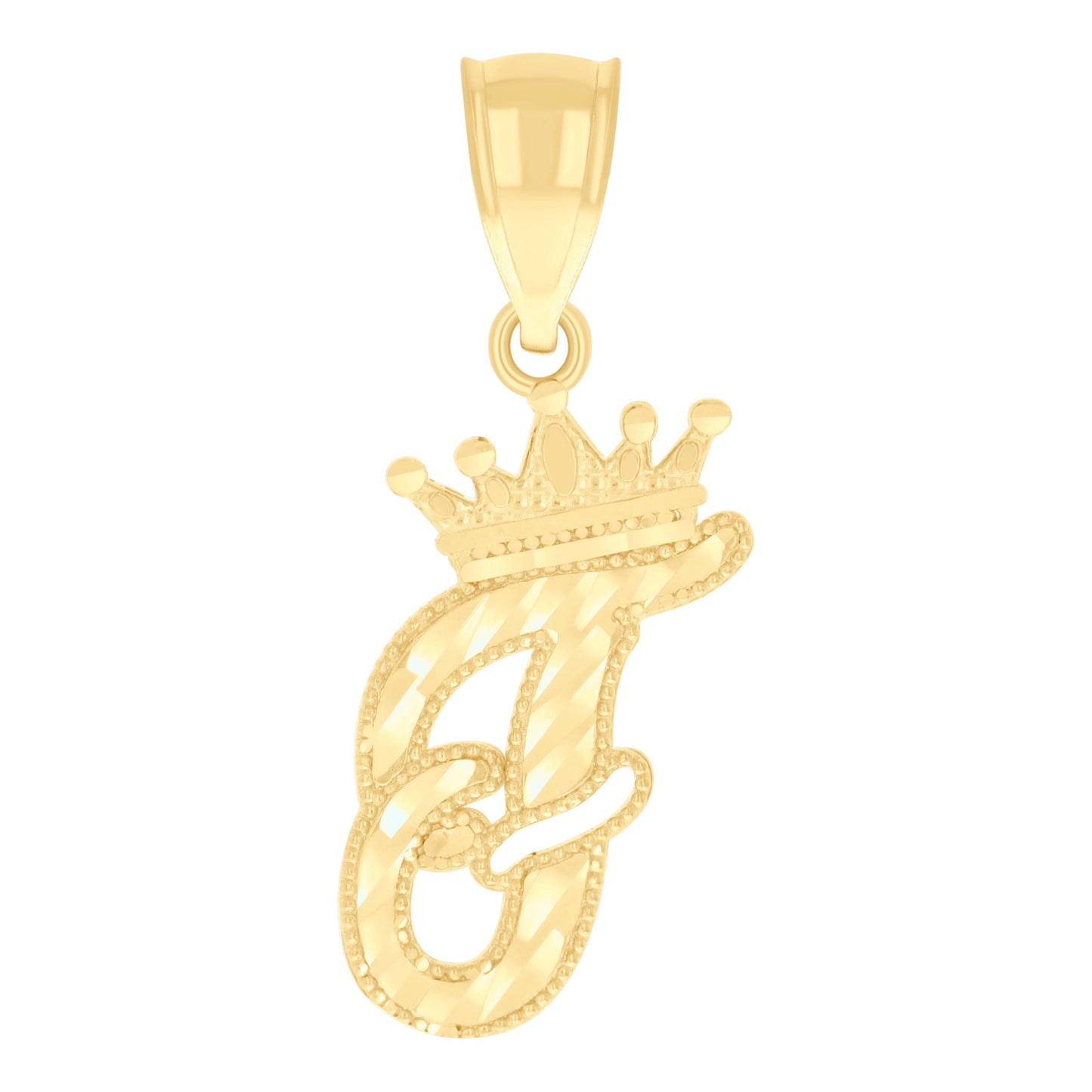 10K Yellow Gold Unisex Crown Alphabet Initial Charm Pendant