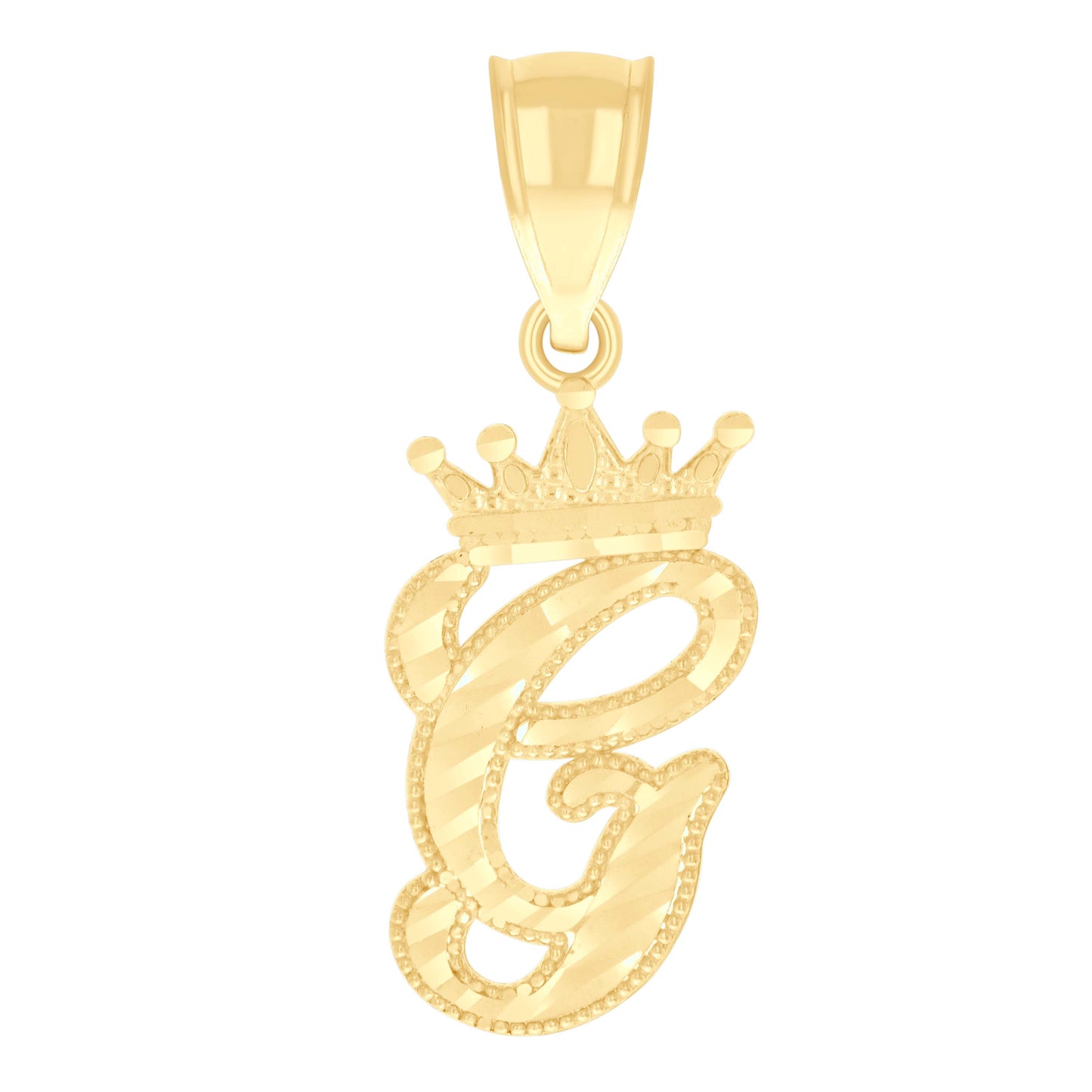 10K Yellow Gold Unisex Crown Alphabet Initial Charm Pendant