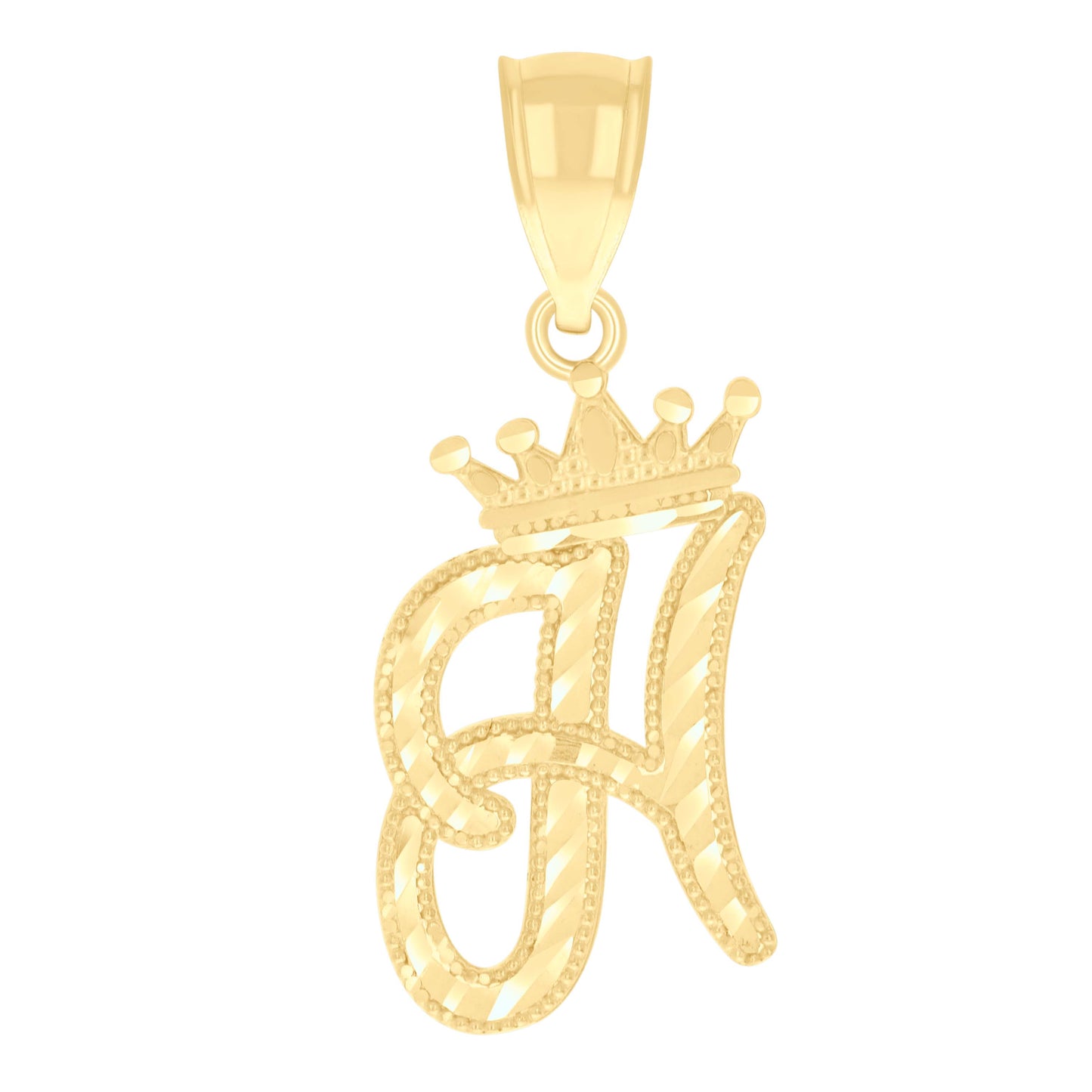 10K Yellow Gold Unisex Crown Alphabet Initial Charm Pendant