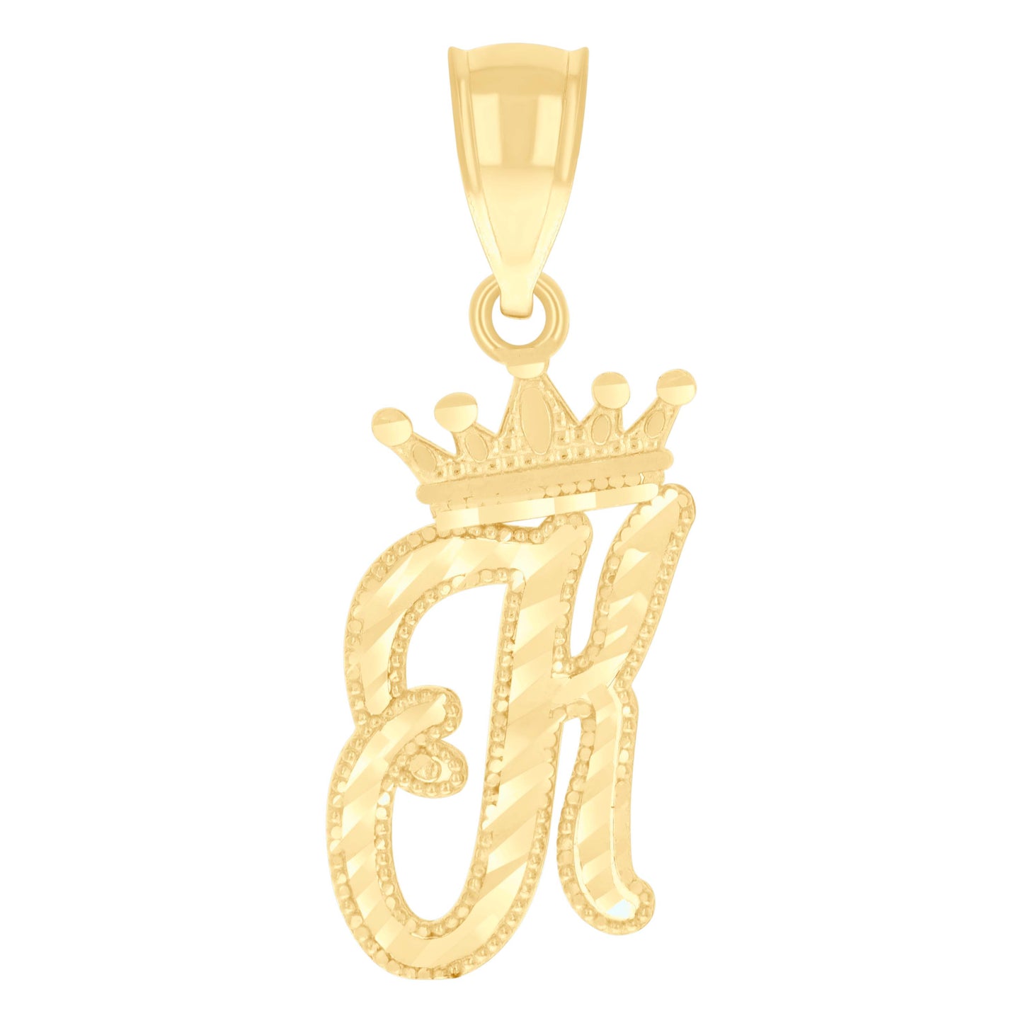 10K Yellow Gold Unisex Crown Alphabet Initial Charm Pendant