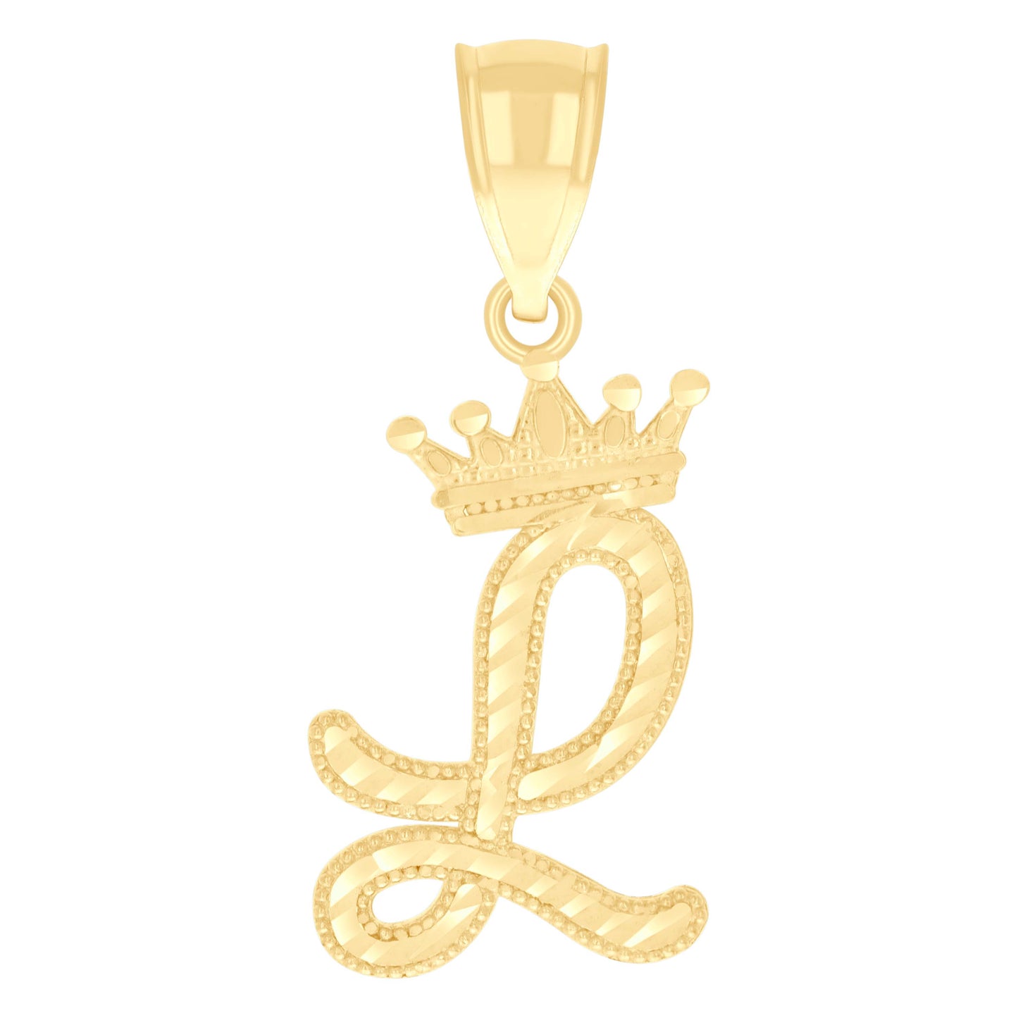 10K Yellow Gold Unisex Crown Alphabet Initial Charm Pendant