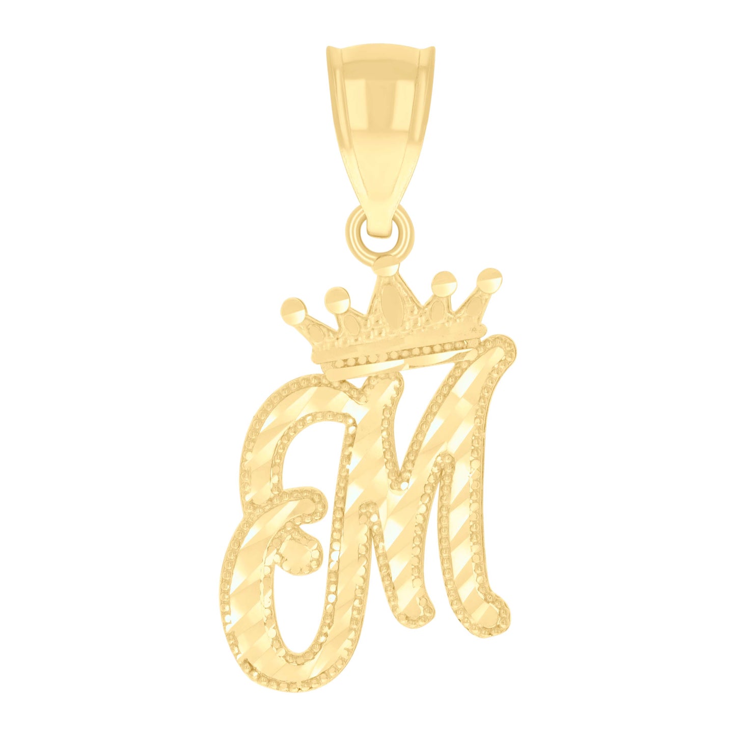 10K Yellow Gold Unisex Crown Alphabet Initial Charm Pendant