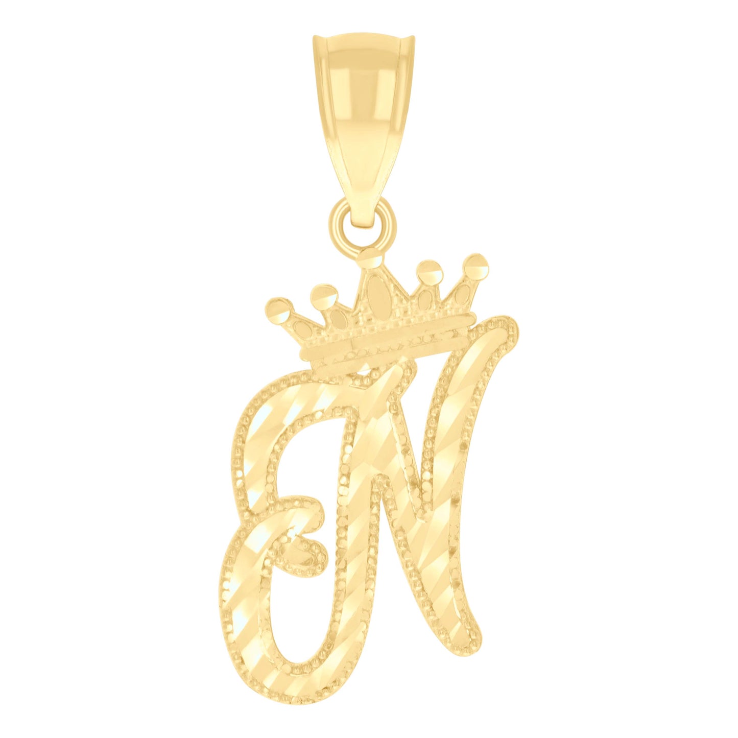 10K Yellow Gold Unisex Crown Alphabet Initial Charm Pendant
