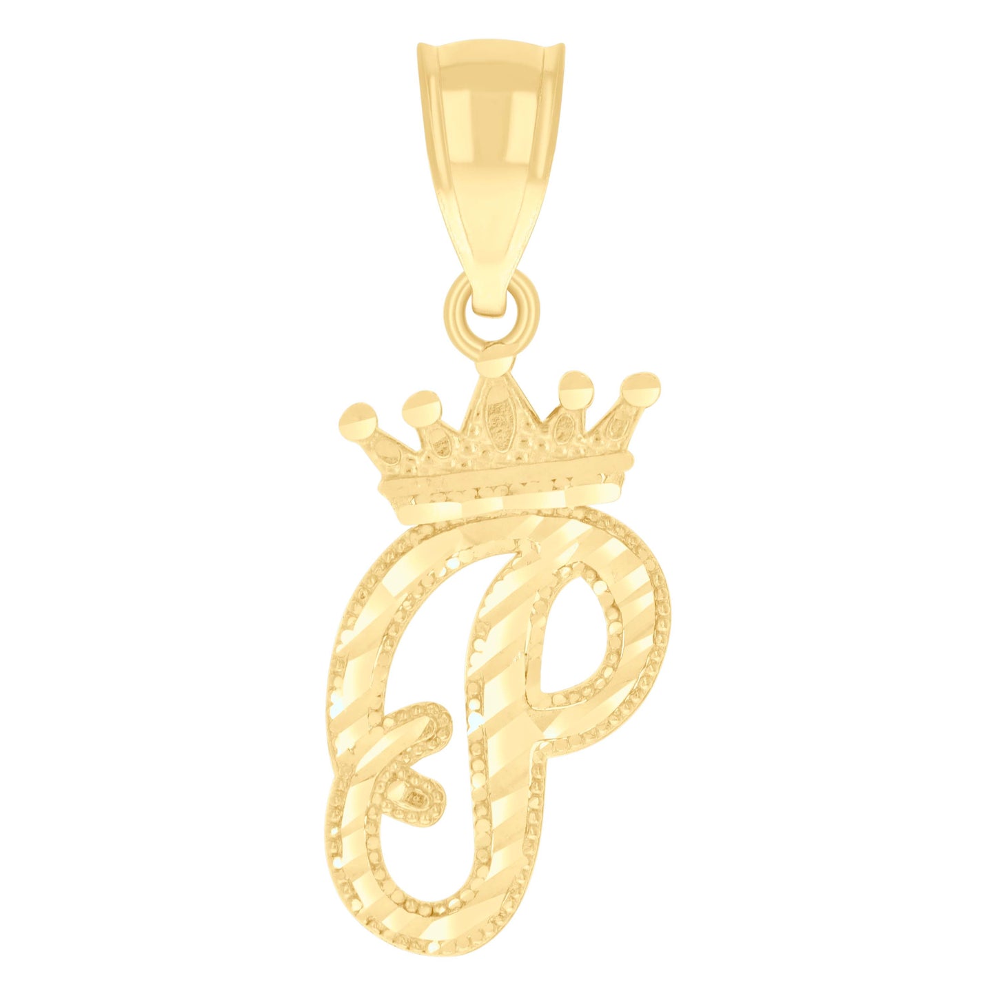 10K Yellow Gold Unisex Crown Alphabet Initial Charm Pendant