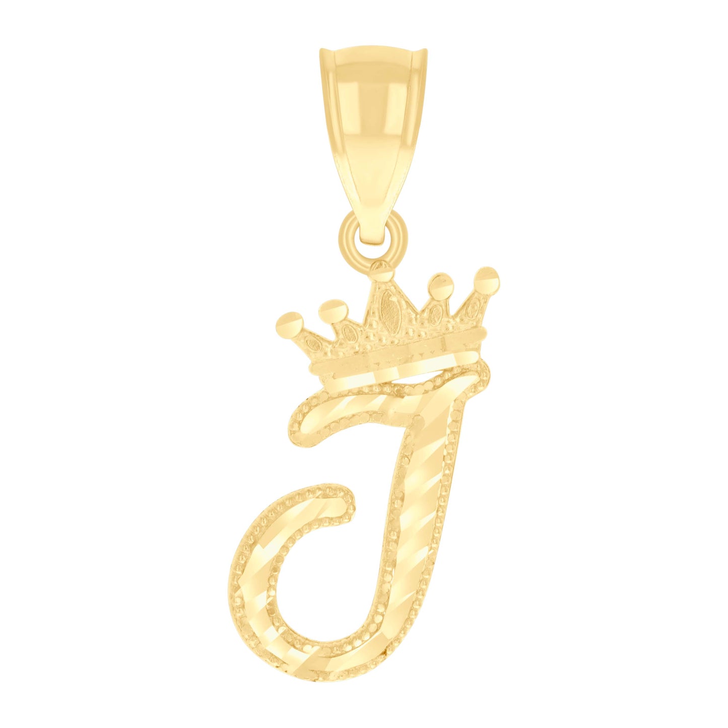 10K Yellow Gold Unisex Crown Alphabet Initial Charm Pendant