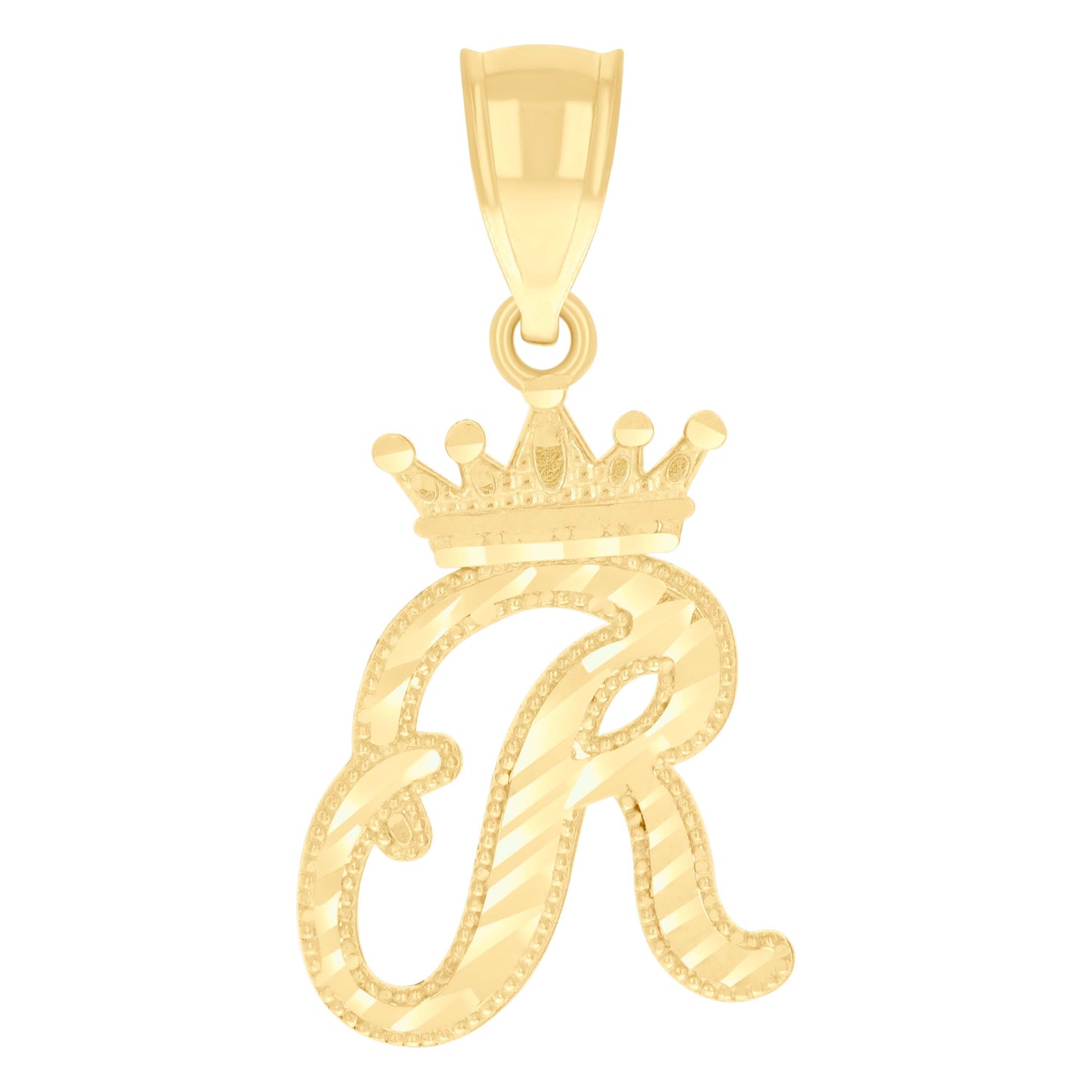 10K Yellow Gold Unisex Crown Alphabet Initial Charm Pendant