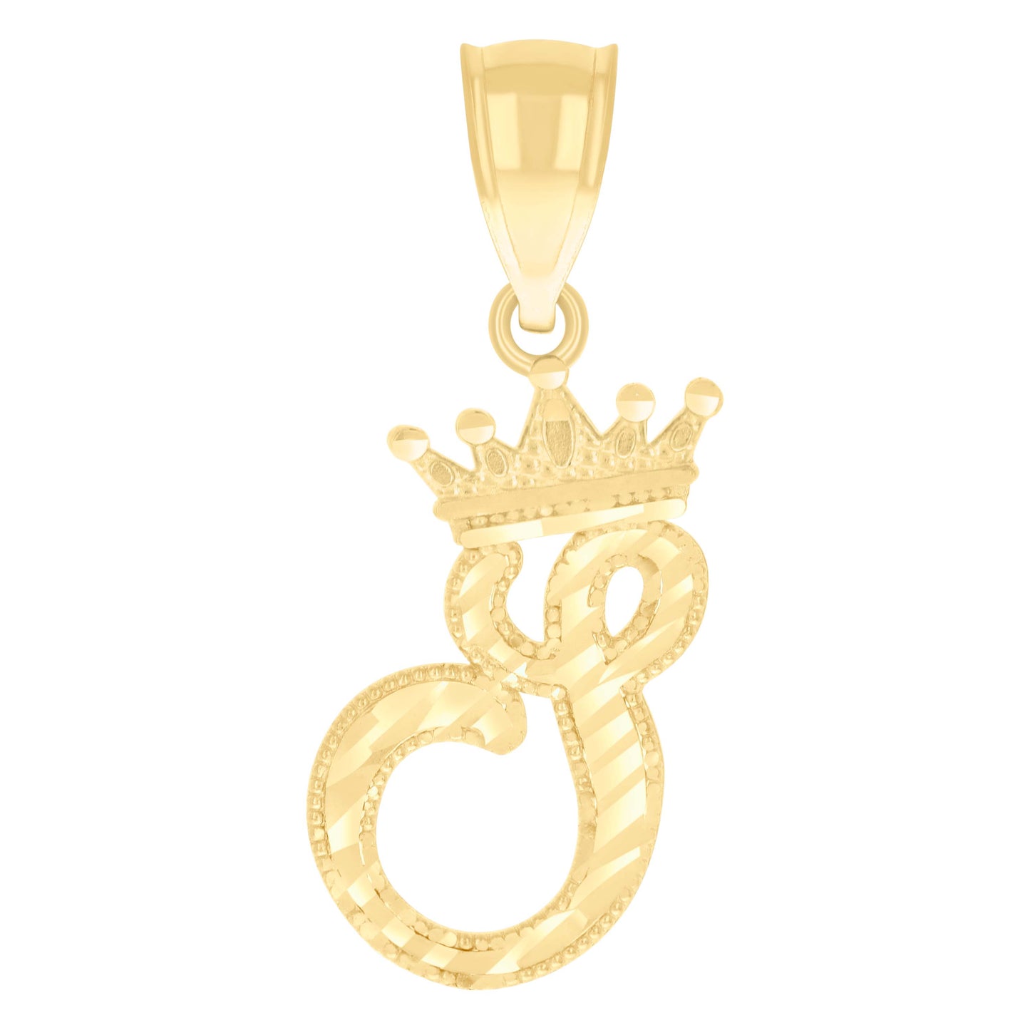 10K Yellow Gold Unisex Crown Alphabet Initial Charm Pendant
