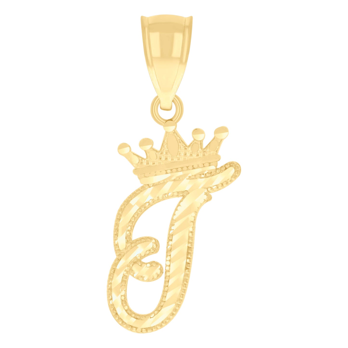 10K Yellow Gold Unisex Crown Alphabet Initial Charm Pendant