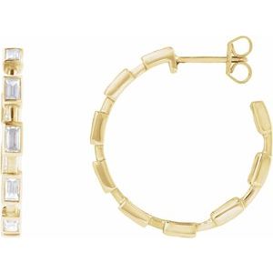 14K Yellow Gold Pair Straight Baguette Shape 3.5 X 1.8Mm Si1-Si2, Gh 1 1/4 Ctw Lab-Grown Diamond Hoop Earrings, Length: 24.5 Mm, Thickness: 2.9 Mm