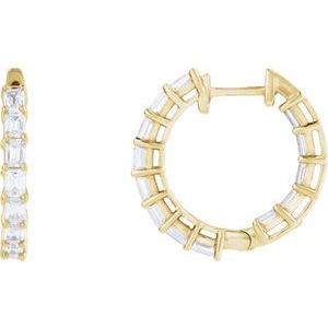 14K Yellow Gold Pair Emerald Shape 3.2 X 2.3Mm Si1-Si2, Gh 3 Ctw Lab-Grown Diamond Inside-Outside Hoop Earrings, Length: 21.2 Mm, Thickness: 3.2 Mm
