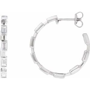 14K White Gold Pair Straight Baguette Shape 3.5 X 1.8Mm Si1-Si2, Gh 1 1/4 Ctw Lab-Grown Diamond Hoop Earrings, Length: 24.5 Mm, Thickness: 2.9 Mm