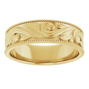 10K Yellow Or White Or Rose Gold Milgrain Edge Floral Flat Band