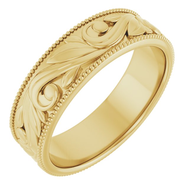 14K Yellow Or White Gold Or Sterling Silver Or Platinum 3.2 Mm Polished Milgrain Edge Floral Standard-Fit Flat Band