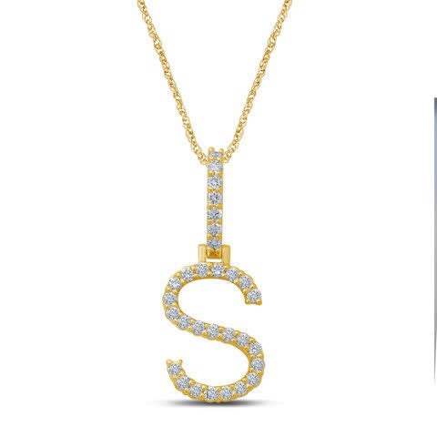 10K Yellow Gold Diamond Dark Polish Initial Charm