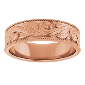 14K Yellow Or White Or Rose Gold Or Sterling Silver Or Platinum Milgrain Edge Floral Flat Band