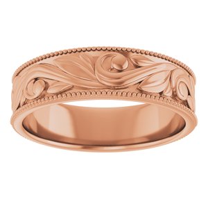 14K Yellow Or White Or Rose Gold Or Sterling Silver Or Platinum Milgrain Edge Floral Flat Band