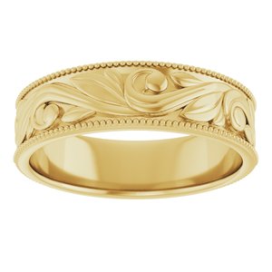 14K Yellow Or White Or Rose Gold Or Sterling Silver Or Platinum Milgrain Edge Floral Flat Band