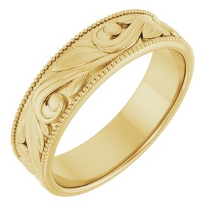 14K Yellow Or White Or Rose Gold Or Sterling Silver Or Platinum Milgrain Edge Floral Flat Band