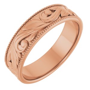 14K Yellow Or White Or Rose Gold Or Sterling Silver Or Platinum Milgrain Edge Floral Flat Band