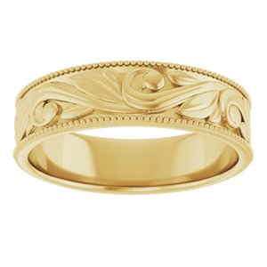 14K Yellow Or White Or Rose Gold Or Sterling Silver Or Platinum Milgrain Edge Floral Flat Band