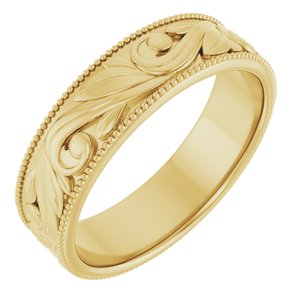 14K Yellow Or White Or Rose Gold Or Sterling Silver Or Platinum Milgrain Edge Floral Flat Band