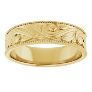 14K Yellow Or White Or Rose Gold Or Sterling Silver Or Platinum Milgrain Edge Floral Flat Band