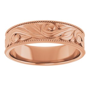 14K Yellow Or White Or Rose Gold Or Sterling Silver Or Platinum Milgrain Edge Floral Flat Band