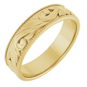 14K Yellow Or White Or Rose Gold Or Sterling Silver Or Platinum Milgrain Edge Floral Flat Band