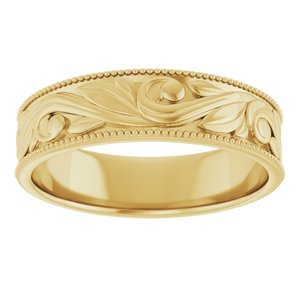 14K Yellow Or White Or Rose Gold Or Sterling Silver Or Platinum Milgrain Edge Floral Flat Band