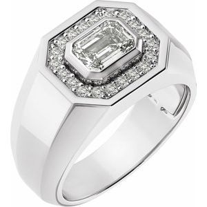 Platinum  Emerald 7 X 5 Mm  Polished 1 1/4 Ctw Lab-Grown Diamond Mens Band Size 10