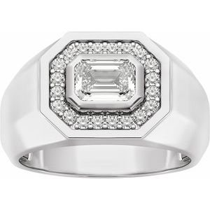 Platinum  Emerald 7 X 5 Mm  Polished 1 1/4 Ctw Lab-Grown Diamond Mens Band Size 10