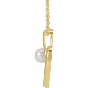 14K Yellow Gold Pearl 4 Mm  Freeform Heart Necklace, Length: 18 In