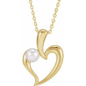 14K Yellow Gold Pearl 4 Mm  Freeform Heart Necklace, Length: 18 In